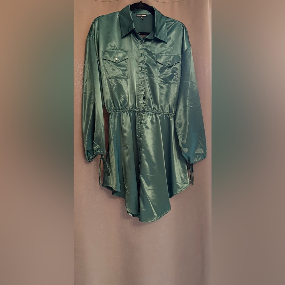 Fashion Nova Green Satin High Low Dress